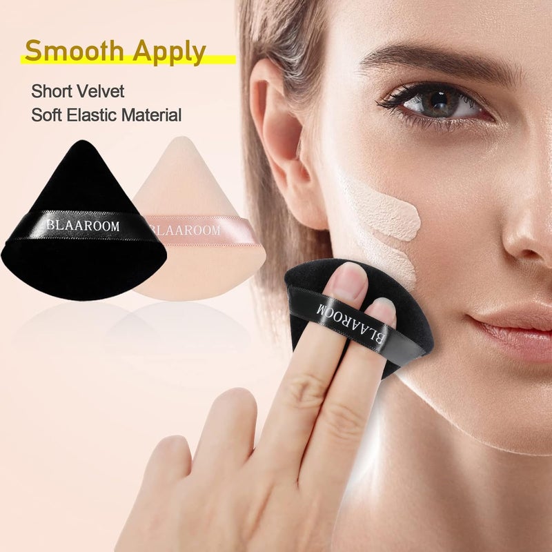 BLAAROOM 12 Pieces Velour Pure Cotton Powder Puff Face Makeup Triangle Powder Puffs for Loose Powder Wet Dry Cosmetic Foundation Beauty Sponge Makeup Tools -Black & Nude - Image 4